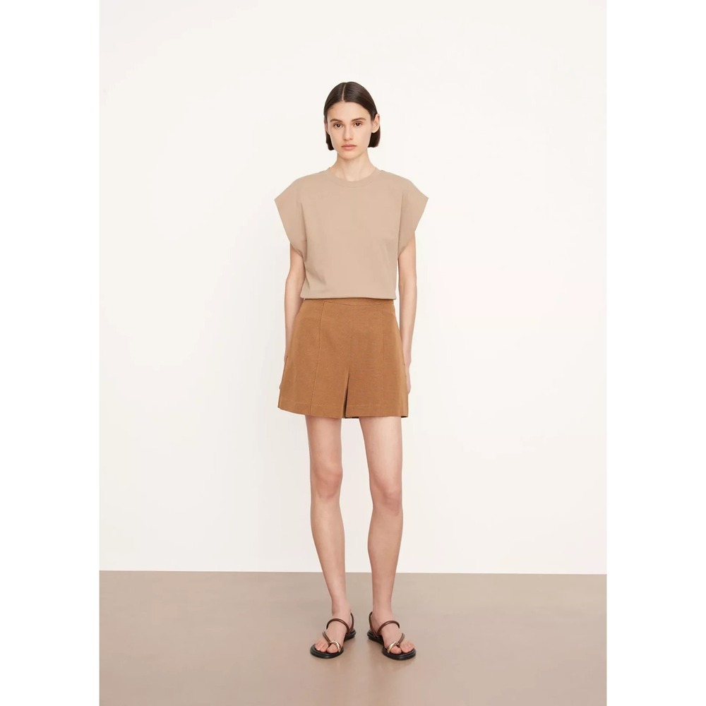 Vince High-Waist Tailored Cotton Blend Ottoman A-Line Shorts in Brown Size 2